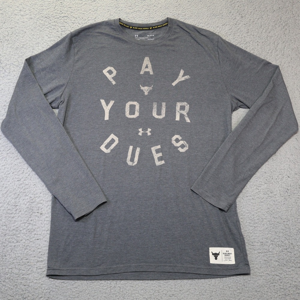 Under Armour Project Rock Mens Pay Your Dues Long Sleeve‎ Shirt Gray Medium MD